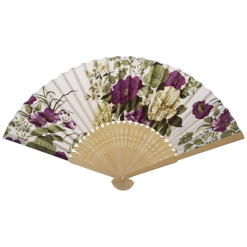 Women's Summer Wedding Floral Pattern Fabric Folding Hand Fan White Purple Promotion | Дом и сад