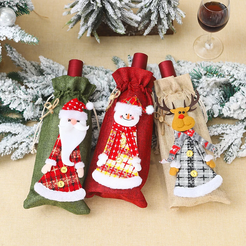 

Christmas Cute Wine Cover Bags Snowman Santa Claus Elk Wine Bottle Bag New Year Party Dinner Festival Decoration