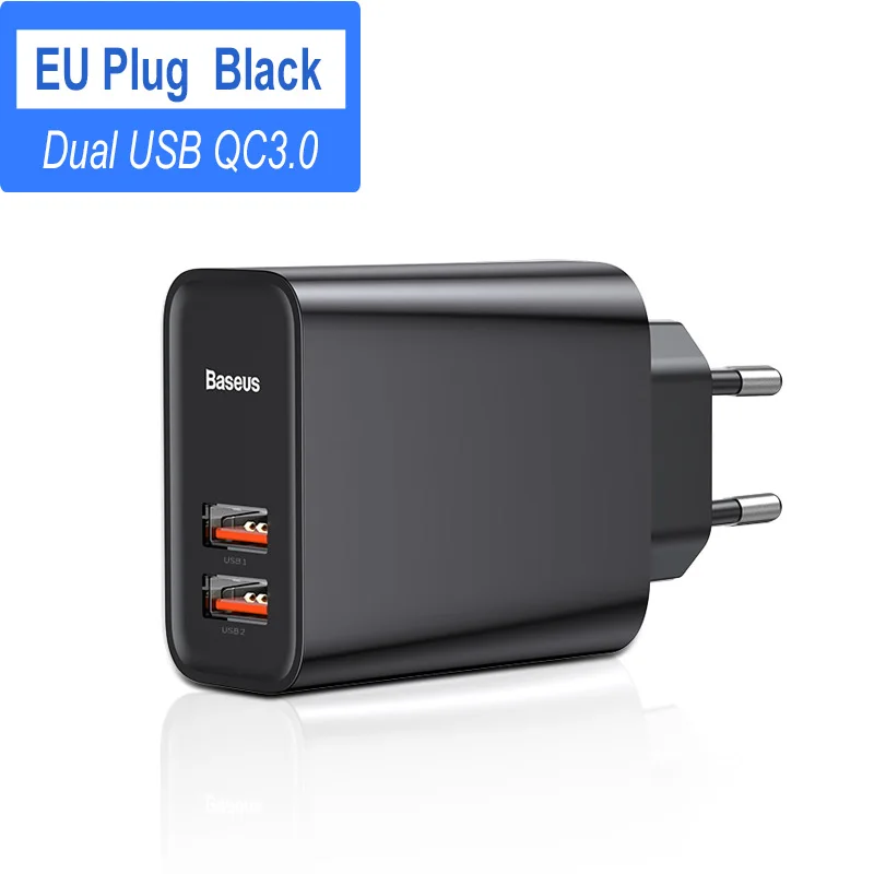 Dual USB Black EU Зарядное устройство Baseus Quick Charge 4,0 3,0 USB для Redmi Note 7 Pro 30W PD Supercharge быстрое зарядное устройство для телефона для huawei P30 iPhone 11 Pro - Тип штекера: Dual USB Black EU