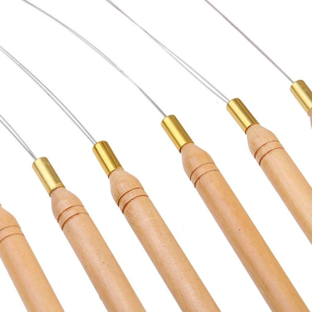 Hair Extensions Tool 5 pcs micro rings loop tool loop threader pulling needle used with hair plier and beads for human hair feather extension tools