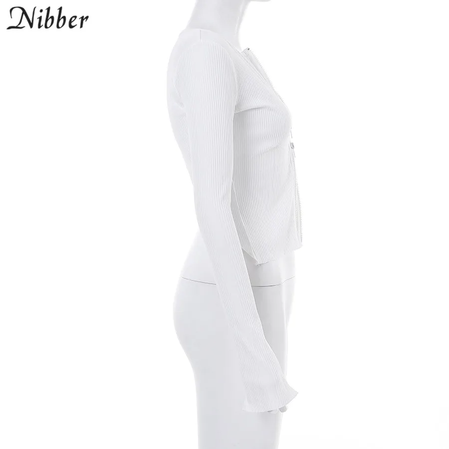 Nibber осень мода вязать основные белые укороченные топы для женщин v-образным вырезом футболки 2019new Твердые офисные женские дикие повседневные футболки mujer