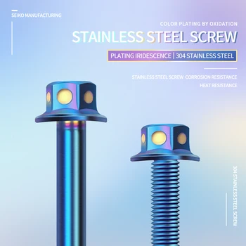 

M6 stainless steel 304 screw electroplated blue screw outer hexagon screw big head screw electric car motorcycle