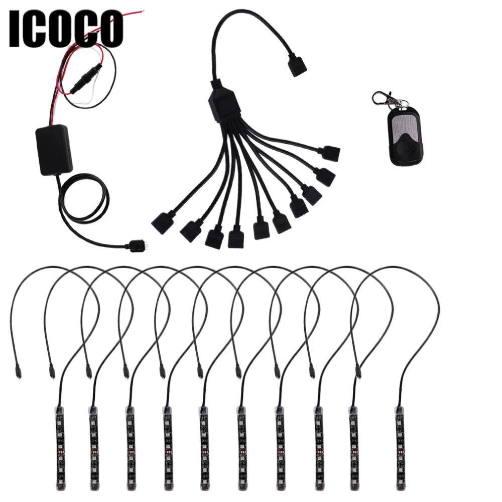 

ICOCO 10 In 1 Set RGB LED Atmosphere Decorative Lamp Inside The Car Lights LED Strip Kit Car Interior Styling