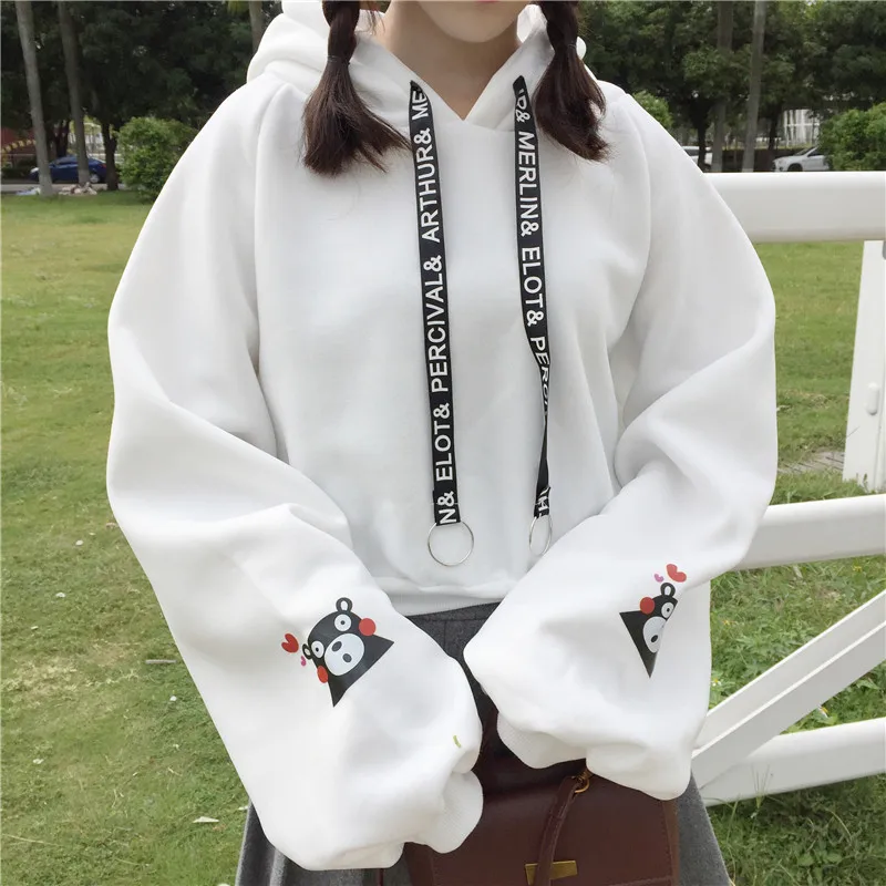 Harajuku модные зимние женские толстовки рисунок с милым медведем для девочек