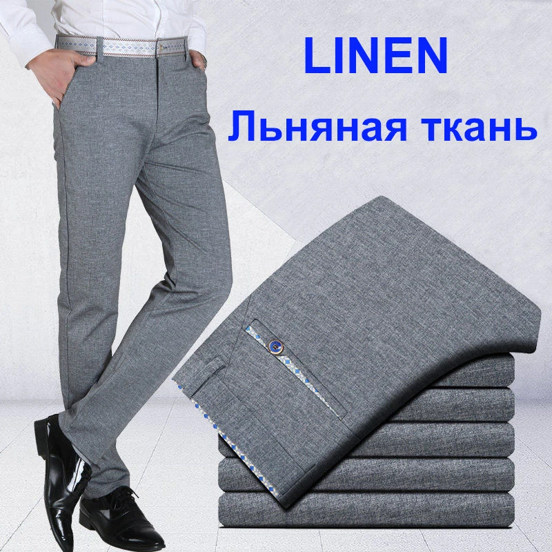 2021 New Design Men Linen Pants Slim 