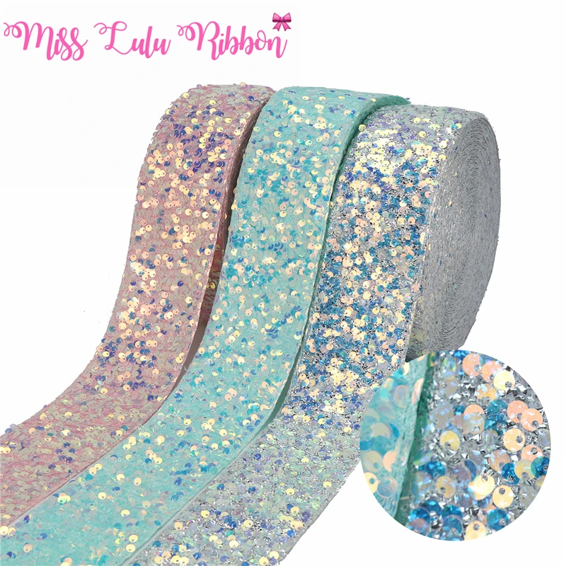 

3 inch 75mm 25 Yards Roll Sequin Velvet Ribbon DIY Holiday Cheer Hair Bow Material Handmade Deco Accessories