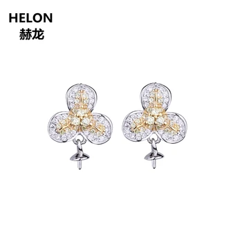 

925 Sterling Silver Women Stud Earrings Flower 7-13mm Pearl or Round Bead Semi Mount Earrings CZ Wholesale