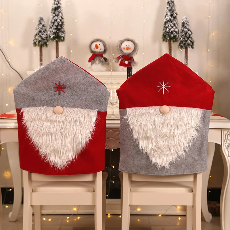 

2019 Santa Claus Red Cap Christmas Dinner Table Decoration for Home Chair Back Cover Sets Decoracion for New Year Home Supplies