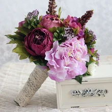 Фиолетовый пион Свадебный букет шелковые свадебные цветы Румяна Свадебный букет настоящие на ощупь пионы