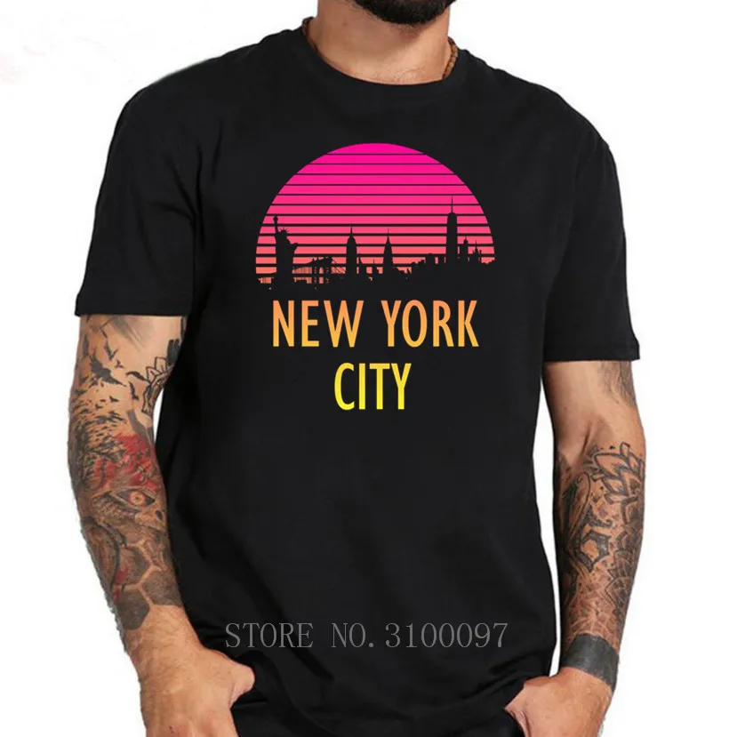 Мужская футболка с коротким рукавом New York City 80s Tropcial Sunset Повседневная из 100% хлопка