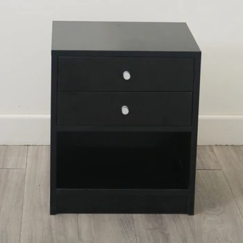 

Round Handle Night Stand with Two Drawer Black