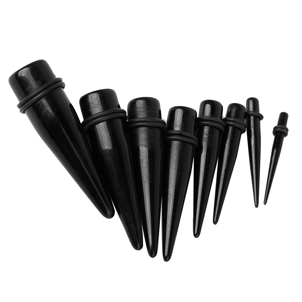 8 x Black Acrylic Expander Taper Ear Stretching Plug with different sizes Double O-ring