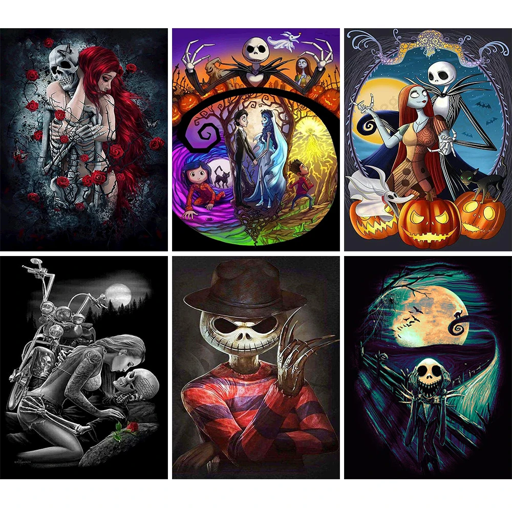 Diamond Painting Kits for Adults,Halloween Diamond Painting,Diamond Art Full Round Drill Kits Jack and Sally Nightmare Before Christmas,Diamond Art