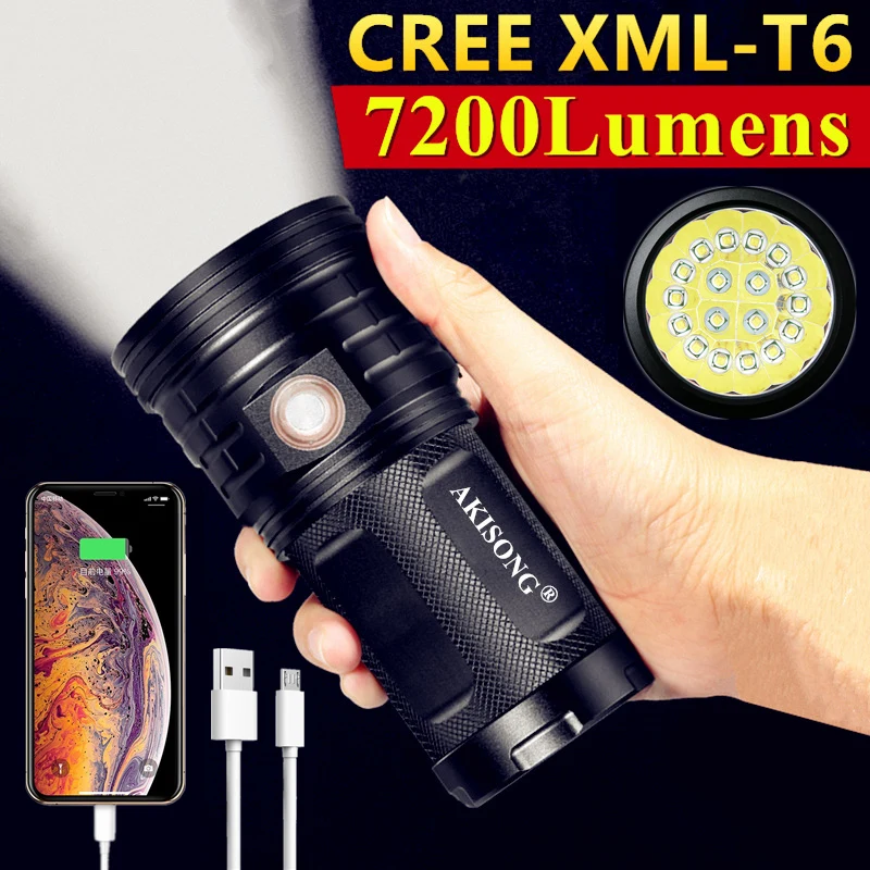 

CREE XML-T6 High Power Hunting 3-18 LED Powerful Flashlight 18650 USB Charging Outdoor Camping Lighting Tactical Torch