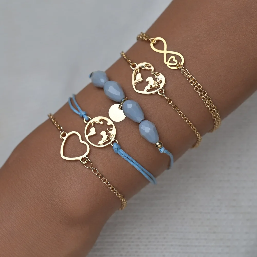 Terreau Kathy Classic Bohemian Round Map Crystal Gem Multilayer Adjustable Open Bracelet Set Women Fashion Party Jewelry Gifts | Украшения