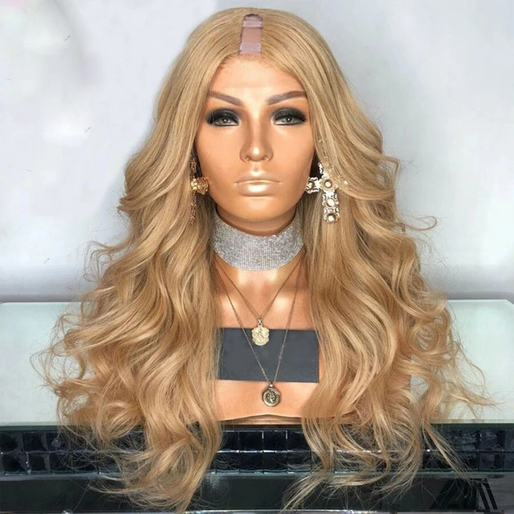 Волнистые волосы SimBeauty волнистые u образные 1B/27 кружевные передние парики 100%