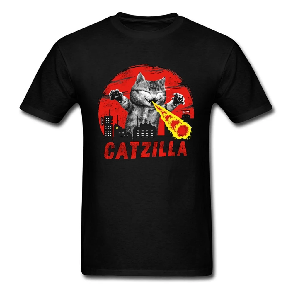 Catzilla кошка кошачьих пламенный Милая футболка с изображением монстра для мужчин