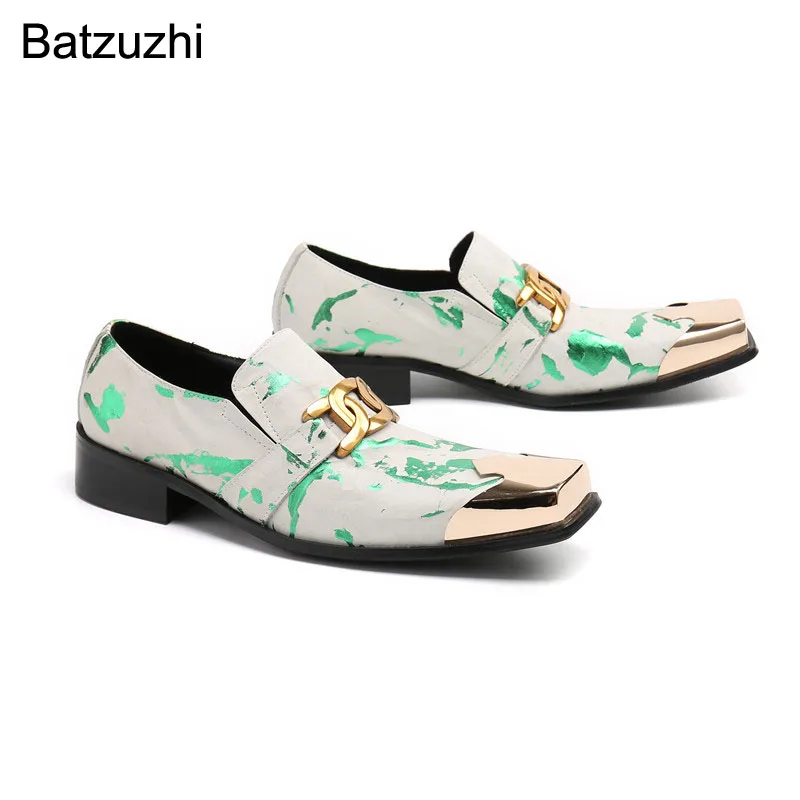 Batzuzhi Italian Style Men's Shoes Square Toe Leather Dress Shoes Men Slip on New Design Party and Wedding Shoes Men, Size 6-12