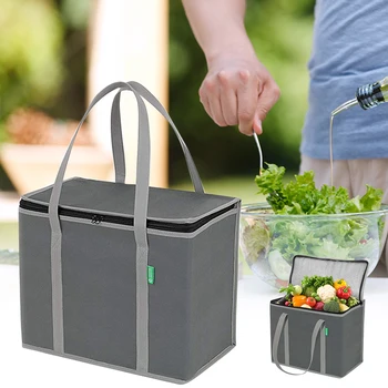 

Zippered Non-woven Food Storage Insulated Picnic Bag Outdoor With Handles Cooler For Beach Work Foldable Pouch Travel Reusable