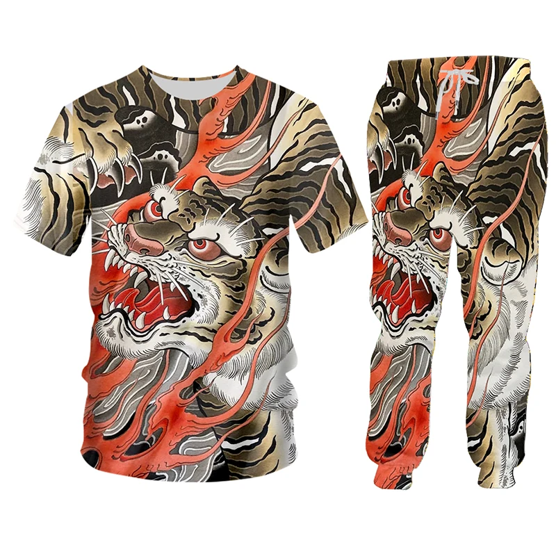 Animal Tiger Mens Fashion Print Hoodie Set 2 Piece Suits Jacket + Pants For Mens Suits Man Print Suits Set Tracksuit Sportswear