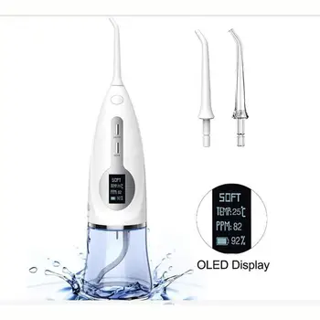 

3 Modes USB Rechargeable Oral Irrigator Portable IPX7 Water Dental Flosser Teeth Cleaner Floss Tooth Pick 2 Jet Tips 300ml