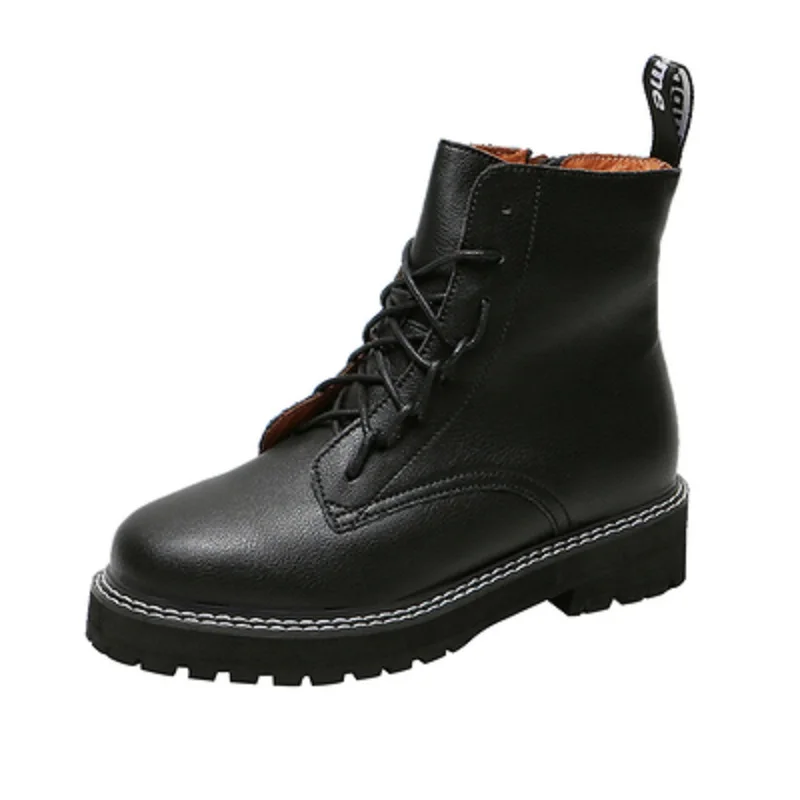 

Martin boots thick bottom with the rider motorcycle boots autumn and winter black leather thick with breathable lace boots women