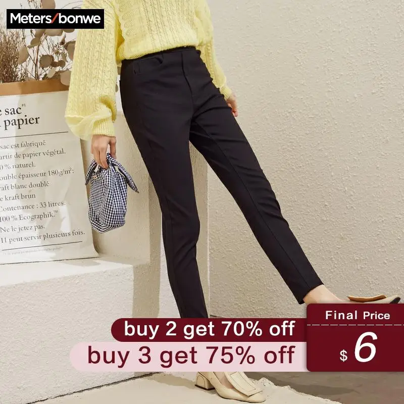 

Metersbonwe Slim Elastic Pants For Women Long Deep Blue Trousers Woman Pencil Pants High Quality Stretch Waist Office Lady Pants