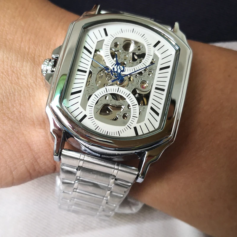 Orologio Meccanico Automatico FORSINING Uomo – Quadrante Scheletro Quadrato, Cinturino In Silicone, Impermeabile 30m - 2