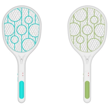 

2 Set Electric Fly Swatter Rechargeable with Led Lights Electric Bug Fly Mosquito Swatter Killer Racket - Green & Blue
