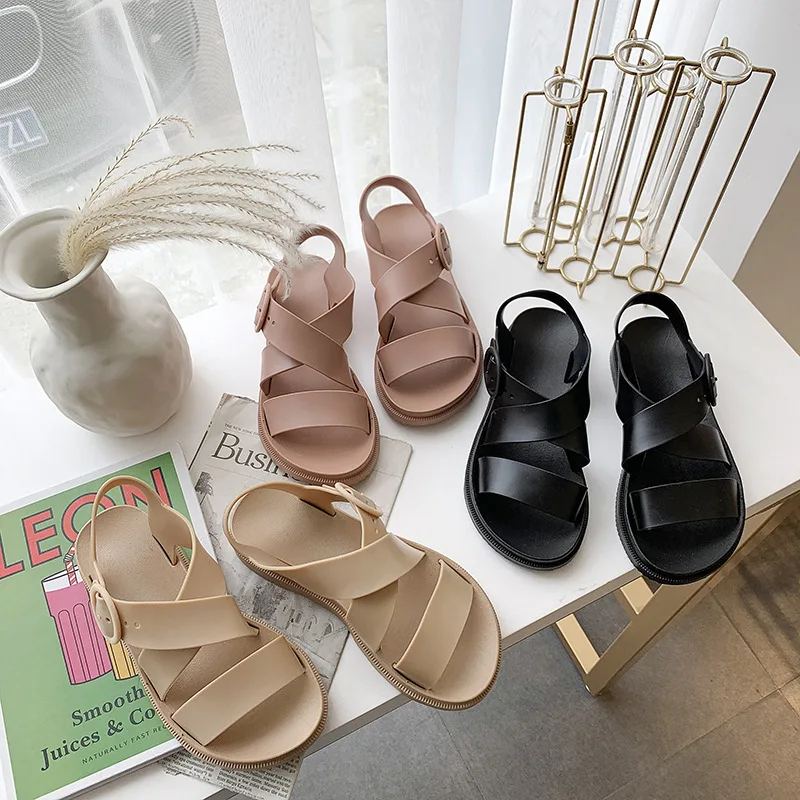 

A- line Buckle Rome Sandals Women's INS Fashion Fairy Hong Kong Style Thick Bottomed Sandals Women's Outer Wear Casual Fashion S