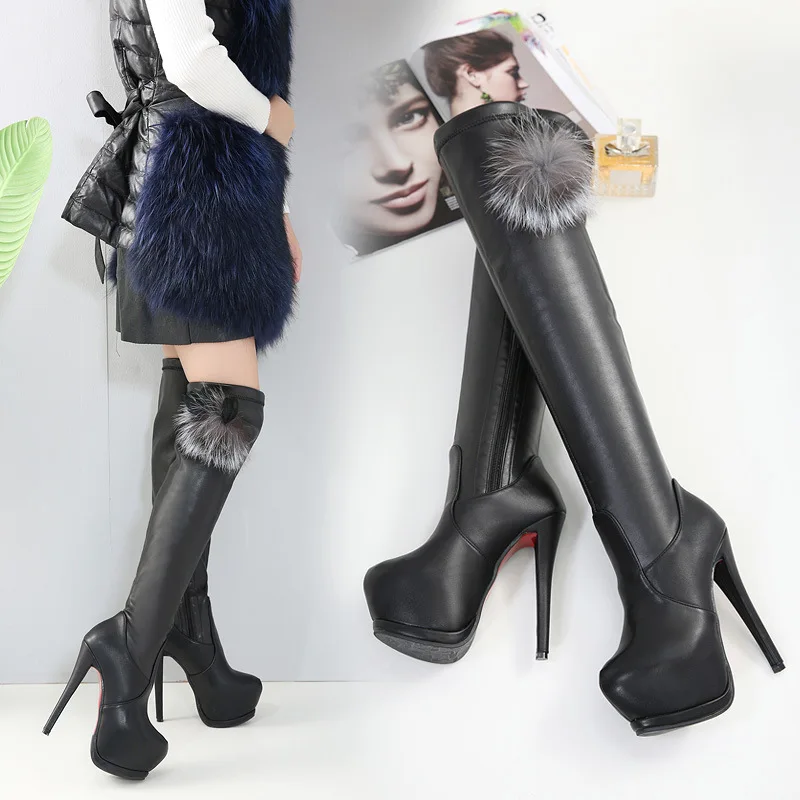 

Brand Women's Shoes Round Toe Autumn Boots Clogs Platform Zipper Plush Bootee Woman 2019 Sexy Thigh High Heels High Sexy