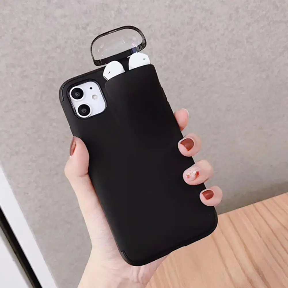 DHL 50 шт. 2 в 1 чехол для телефона, коробка для хранения наушников для iPhone 11 Pro XS MAX XR X 7 8 Plus Airpods 1 2 Pro Мягкий силиконовый чехол