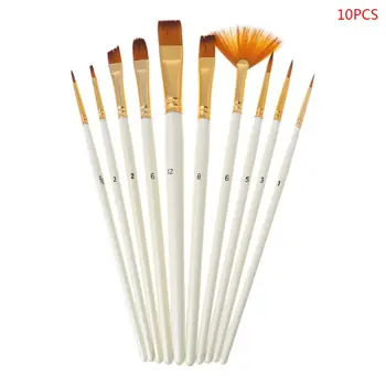 

10pcs Paint Brushes Watercolor Nylon Hair Round Filbert Angel Flat Paintbrushes Q6PA