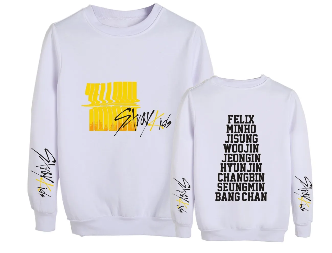 white10 KPOP Stray Kids альбом желтая древесина с тем же абзацем голова круглый вырез свободный свитер студенческие мужчины и женщины дропшиппинг - Цвет: white10