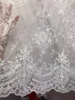 

Fashion high-end lace white mesh cotton thread embroidery tulle lace fabric dress skirt diy craft clothes accessories