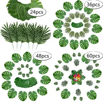 

Environmental Artifical Leaves Party 24/36/48/60pcs Creative Tropical Simulation Leaves Flowers Beautiful Aloha Luau Wedding