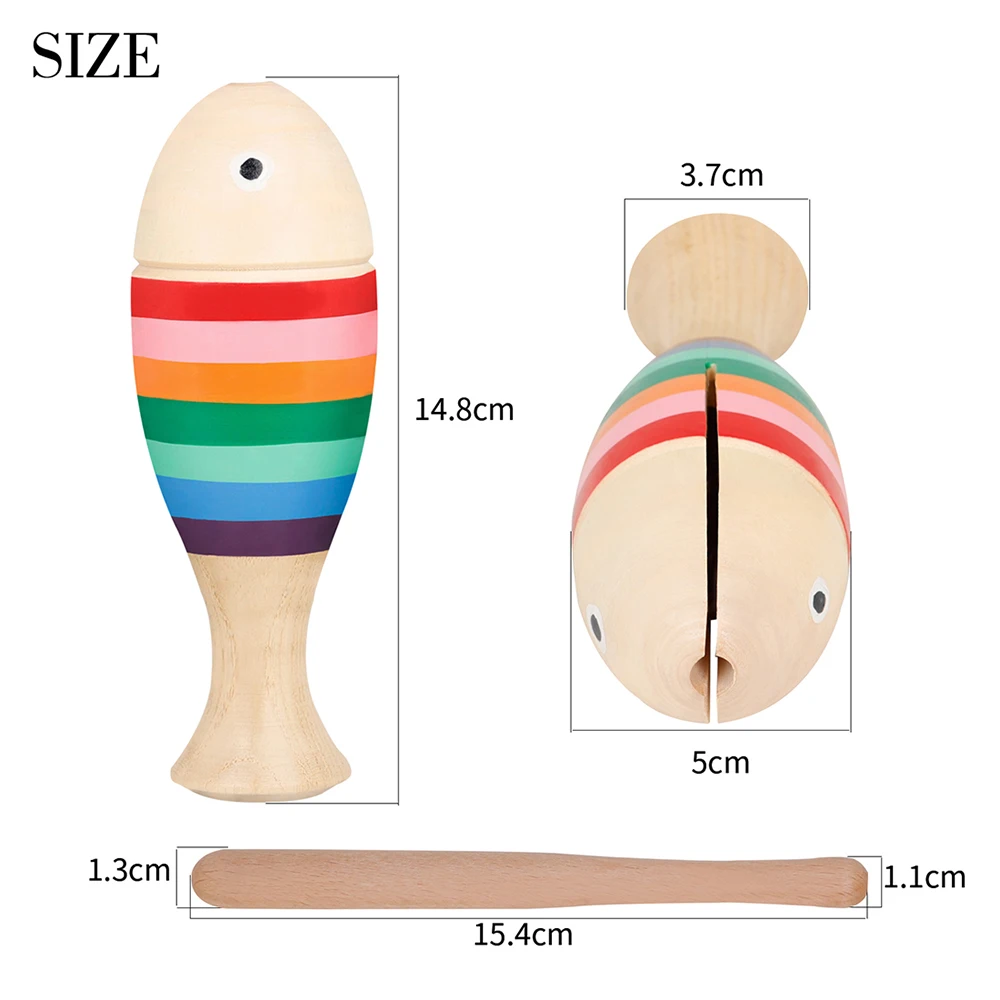 M MBAT Fish-Shaped Clapper Wooden Children Sound Tube Small Musical Percussion Instrument Fit Elementary Enlightening Education