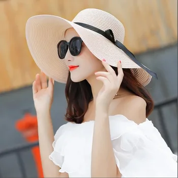 

New Product Straw Hats Ma'am Leisure Go on A Journey Bow Straw Hat Outdoors on Vacation Sunscreen Will Eaves Sun Hat Beach Hat