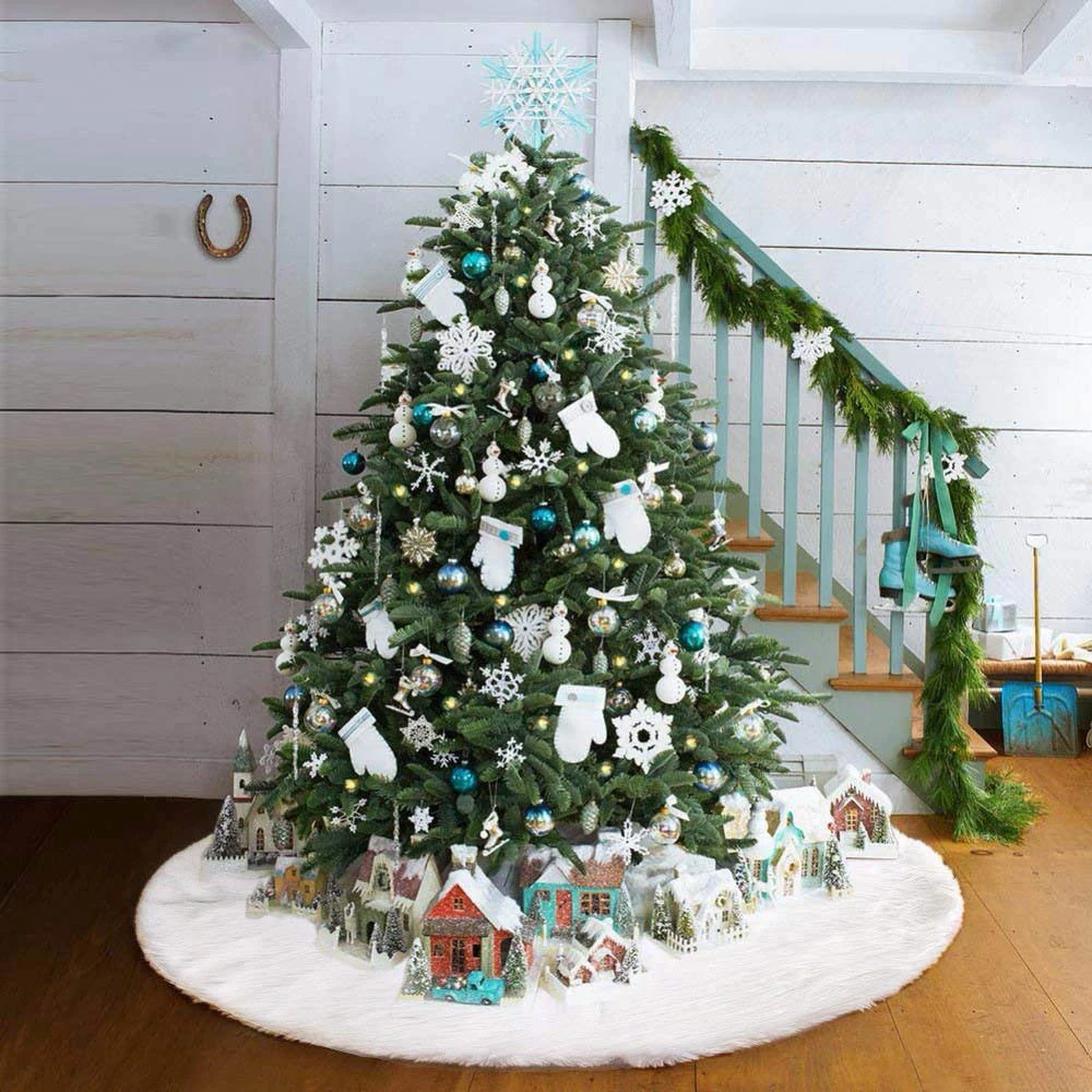 Рождественская елка, юбка, плюш, искусственный мех, ковер, Белый, большой, 78 см, 90 см, 122 см, 152 см, снежный плюш, Рождественская елка, юбка, базовый Декор