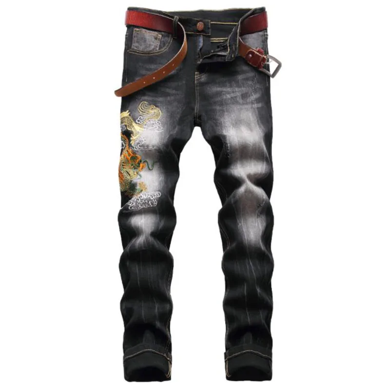 2021 Autumn Winter Men Embroidery Jeans Slim Straight Biker Jeans Casual Male Denim Pants masculina Trousers pantalones hombre