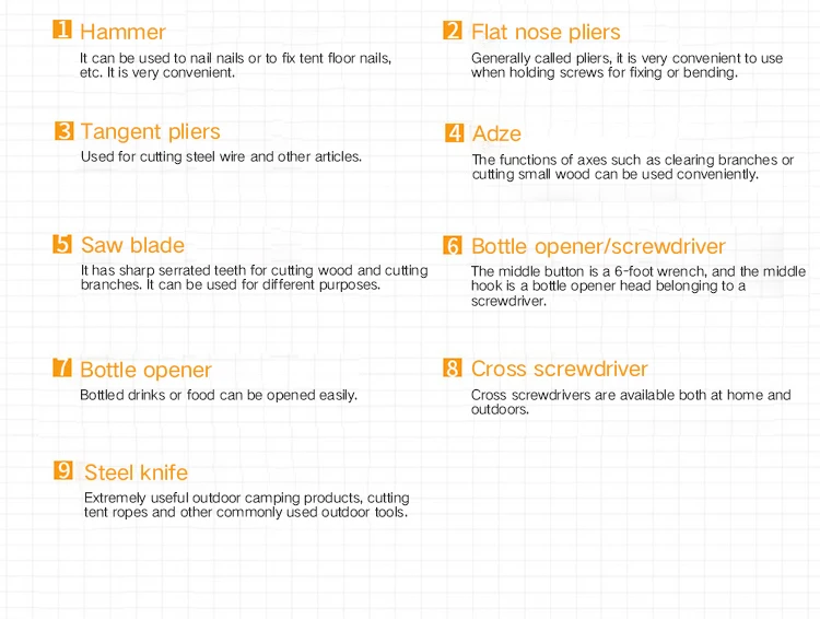 9 в 1 Многофункциональный инструмент наружный Многофункциональный топор Портативный кемпинговый тент молоток многофункциональный инструмент