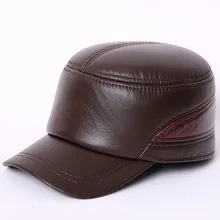 XdanqinX шляпа из натуральной кожи осень зима мужские армейские военные шапки с ушками регулируемый размер воловья теплая плоская кепка для мужчин Bone