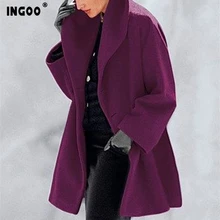 INGOO 7 Color Winter Loose Wool Long Coat Women Elegant England Style Thick Warm Single Breated Turn Down Collar Female Coats