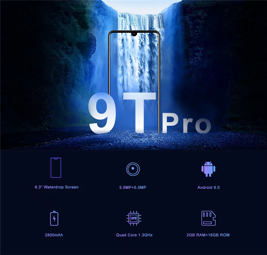 XGODY 9T Pro 3g Смартфон Android 9,0 6,26 "19:9 экран с каплями воды 2 Гб 16 Гб четырехъядерный процессор две sim-карты 5 Мп камера gps Wi-Fi Мобильный телефон