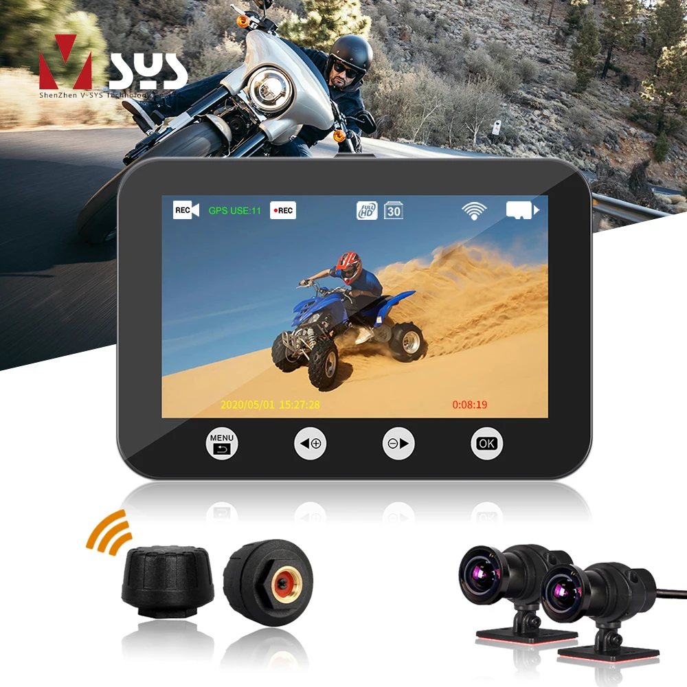 VSYS F4.5 мотоциклетный видеорегистратор с умным датчиком (TPMS/вольтметр/одометр)