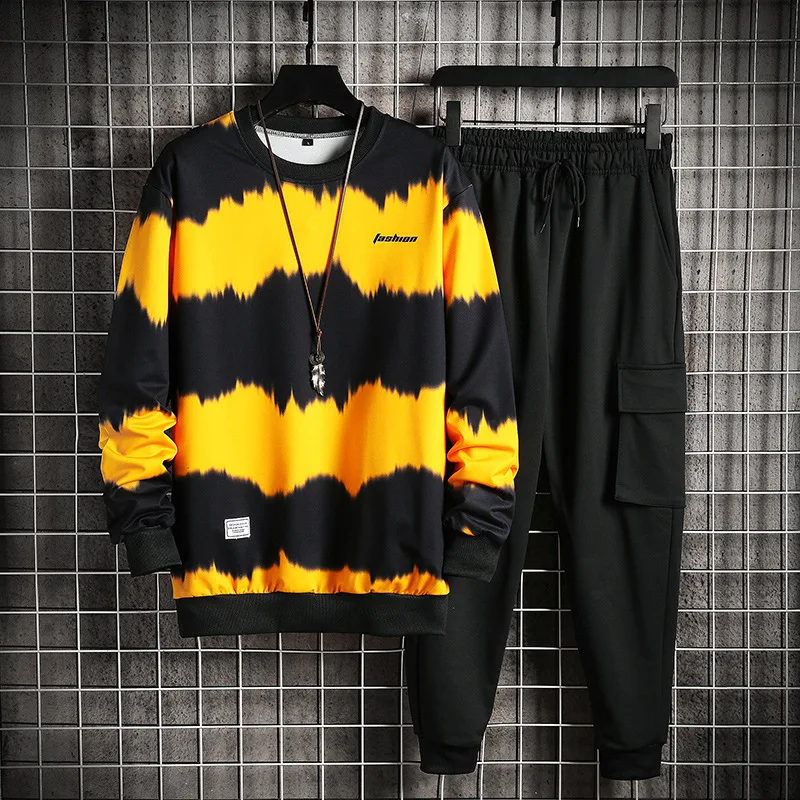 Tracksuit Men Jogging-Suit 2piece-Set Pants Sportswear Male Autumn Print Long-Sleeve