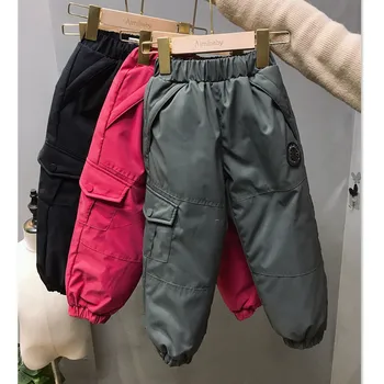 

Children's Down Cotton Pants Boys 2019 New Thickening Winter Cargo Pants Big Boys Camouflage Warm Trousers Beam Foot Kids Pants