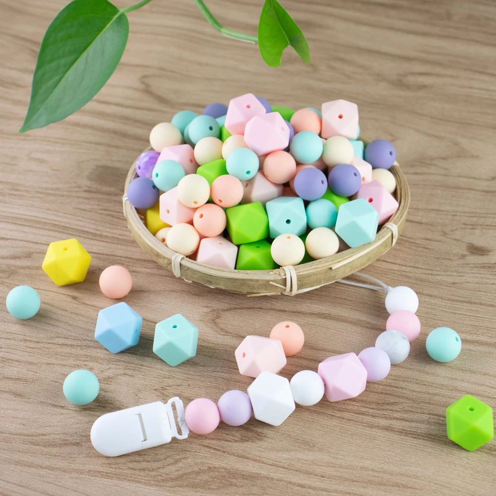 

15mm Silicone Round Beads Baby Teether Teething Chain Pacifier Clip For DIY Handmaking Jewelry Bracelet Teether Chain Beads