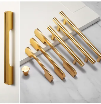 

Gold simple solid copper drawing handle drawer cabinet door furniture hardware space kitchen cabinet handles