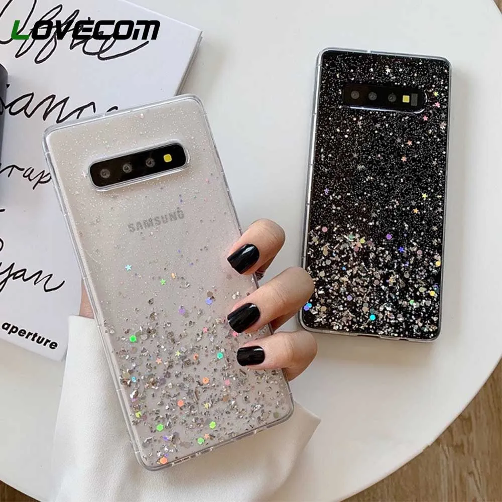 Прозрачные чехлы LOVECOM с блестками для телефонов Samsung Galaxy A51 A71 A50 A70 S20 S10 S9 S8 Plus Note 9 8